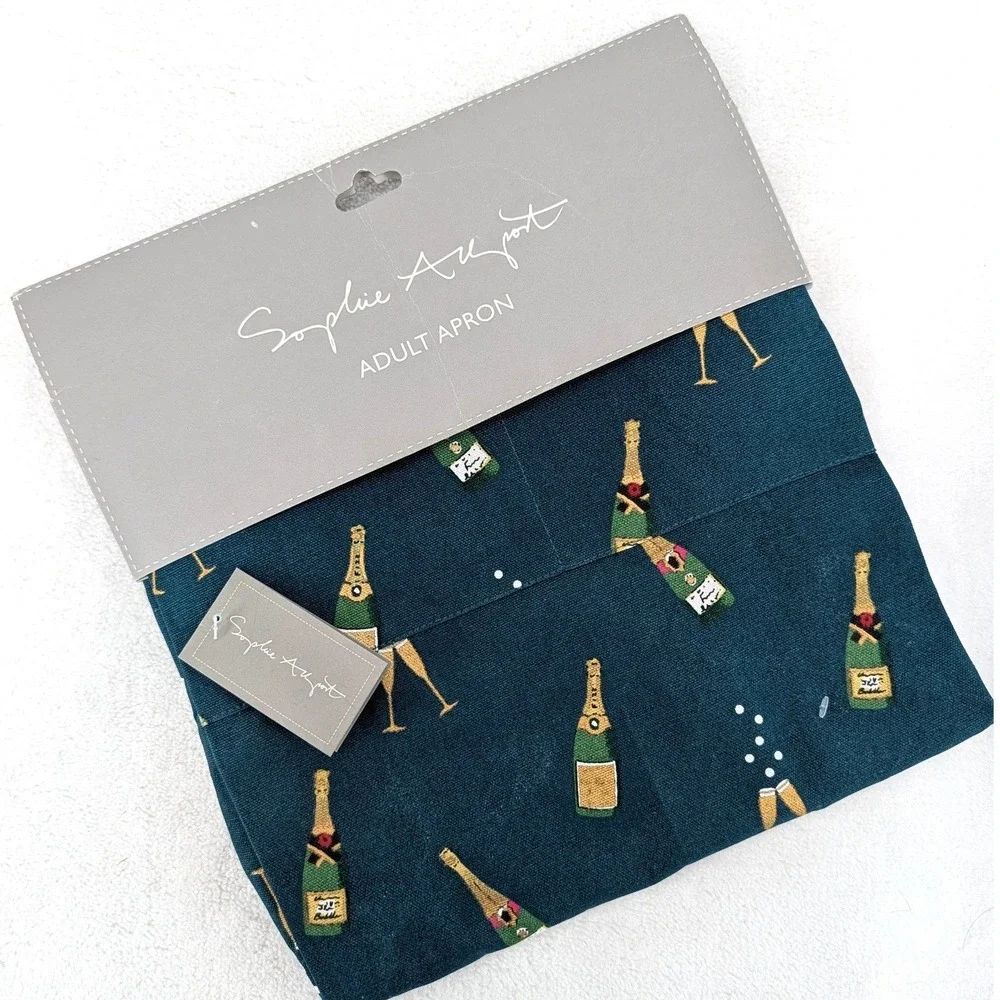 Sophie Allport Bubbles & Fizz Adult Apron Champagne Teal Cotton NWT Gift‎